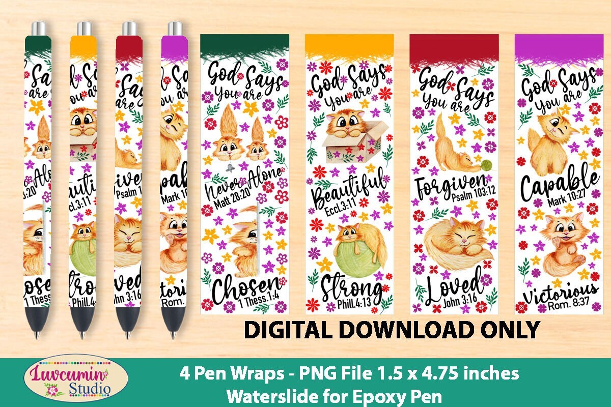 **Faithful Feline & John 3:16 Pen Wraps for Unique Custom Epoxy Pens**