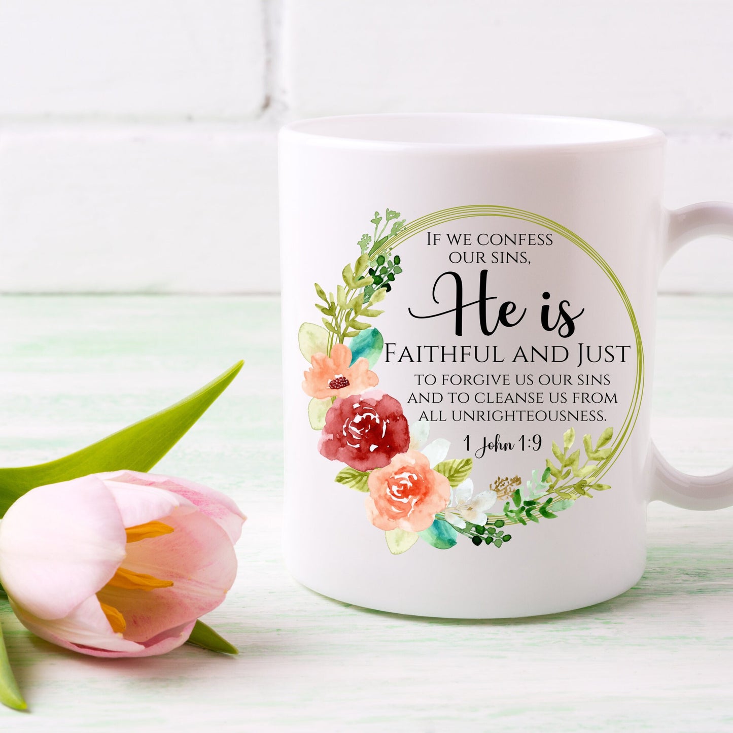 He Is Faithful & Just Floral Scripture Wall Art Decor.