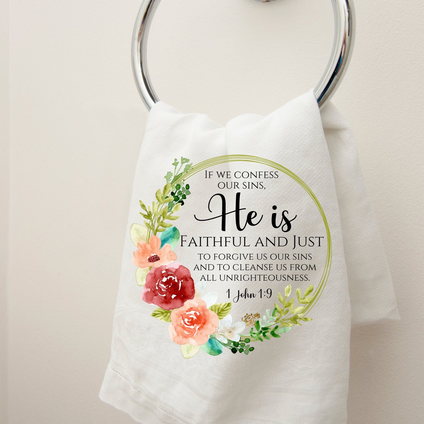 He Is Faithful & Just Floral Scripture Wall Art Decor.