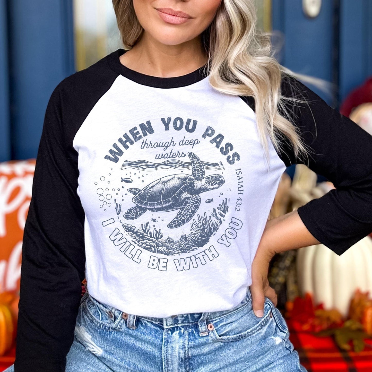 Isaiah 43:2 Waters of Faith Christian Sea Turtle Summer Shirt.
