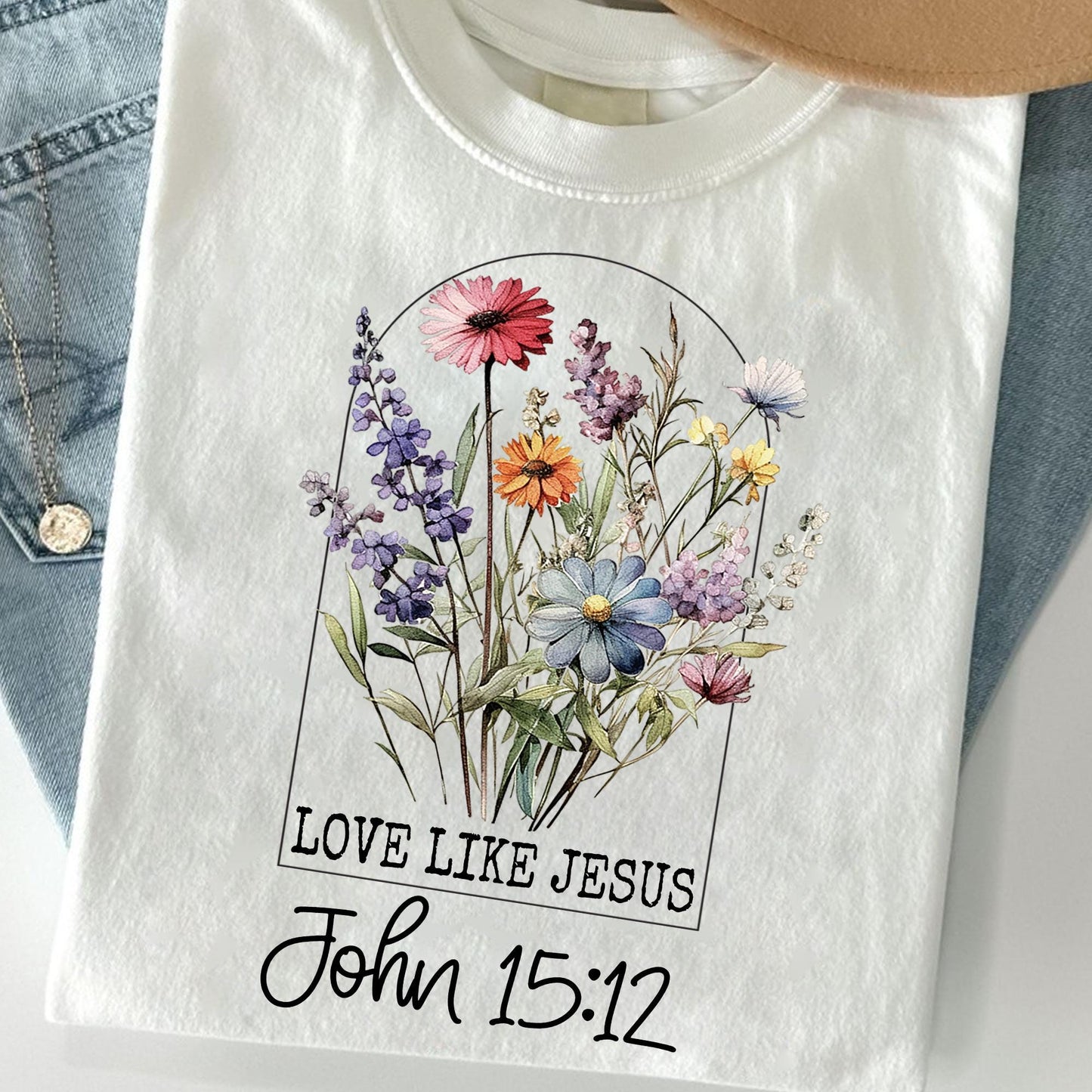 Christian Wildflower: Love Like Jesus Floral for Faith Home & Apparel.