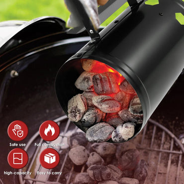 Rapid Wood Handle Charcoal Chimney for Quick Backyard BBQs.