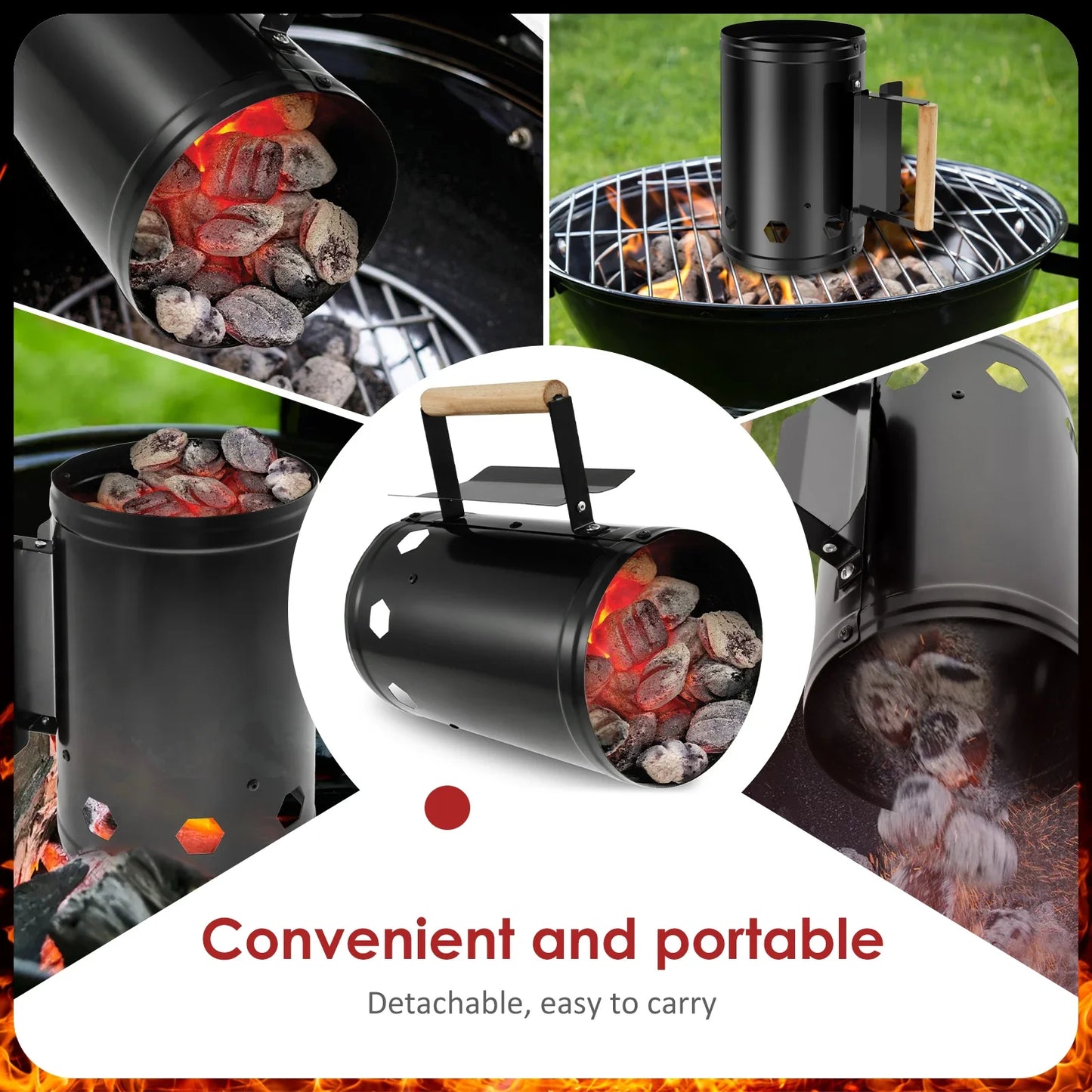Rapid Wood Handle Charcoal Chimney for Quick Backyard BBQs.
