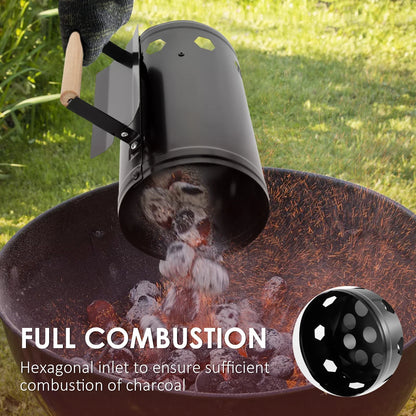 Rapid Wood Handle Charcoal Chimney for Quick Backyard BBQs.