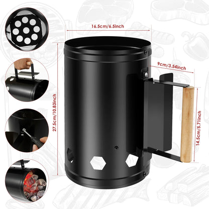Rapid Wood Handle Charcoal Chimney for Quick Backyard BBQs.