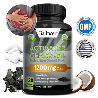 **1200mg Organic Coconut Charcoal: Fast Relief for Gas, Bloating & Detox.**