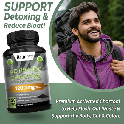 **1200mg Organic Coconut Charcoal: Fast Relief for Gas, Bloating & Detox.**