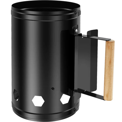 Rapid Wood Handle Charcoal Chimney for Quick Backyard BBQs.