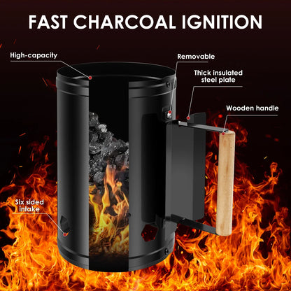 Rapid Wood Handle Charcoal Chimney for Quick Backyard BBQs.