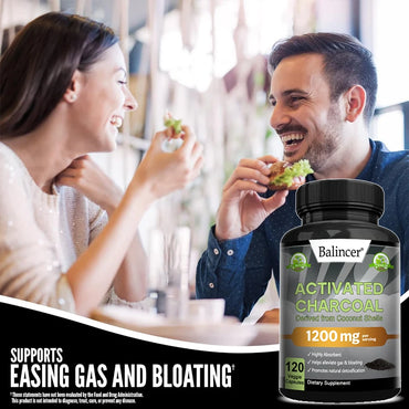 **1200mg Organic Coconut Charcoal: Fast Relief for Gas, Bloating & Detox.**