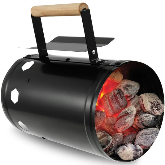 Rapid Wood Handle Charcoal Chimney for Quick Backyard BBQs.