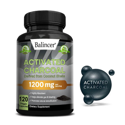 **1200mg Organic Coconut Charcoal: Fast Relief for Gas, Bloating & Detox.**