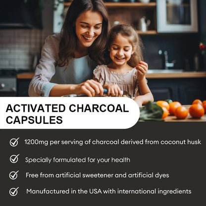 **1200mg Organic Coconut Charcoal: Fast Relief for Gas, Bloating & Detox.**
