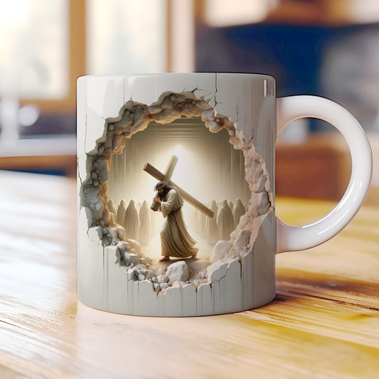 **Jesus Cross Cracked Wall Reveal Coffee Mug**