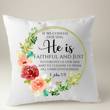 He Is Faithful & Just Floral Scripture Wall Art Decor.