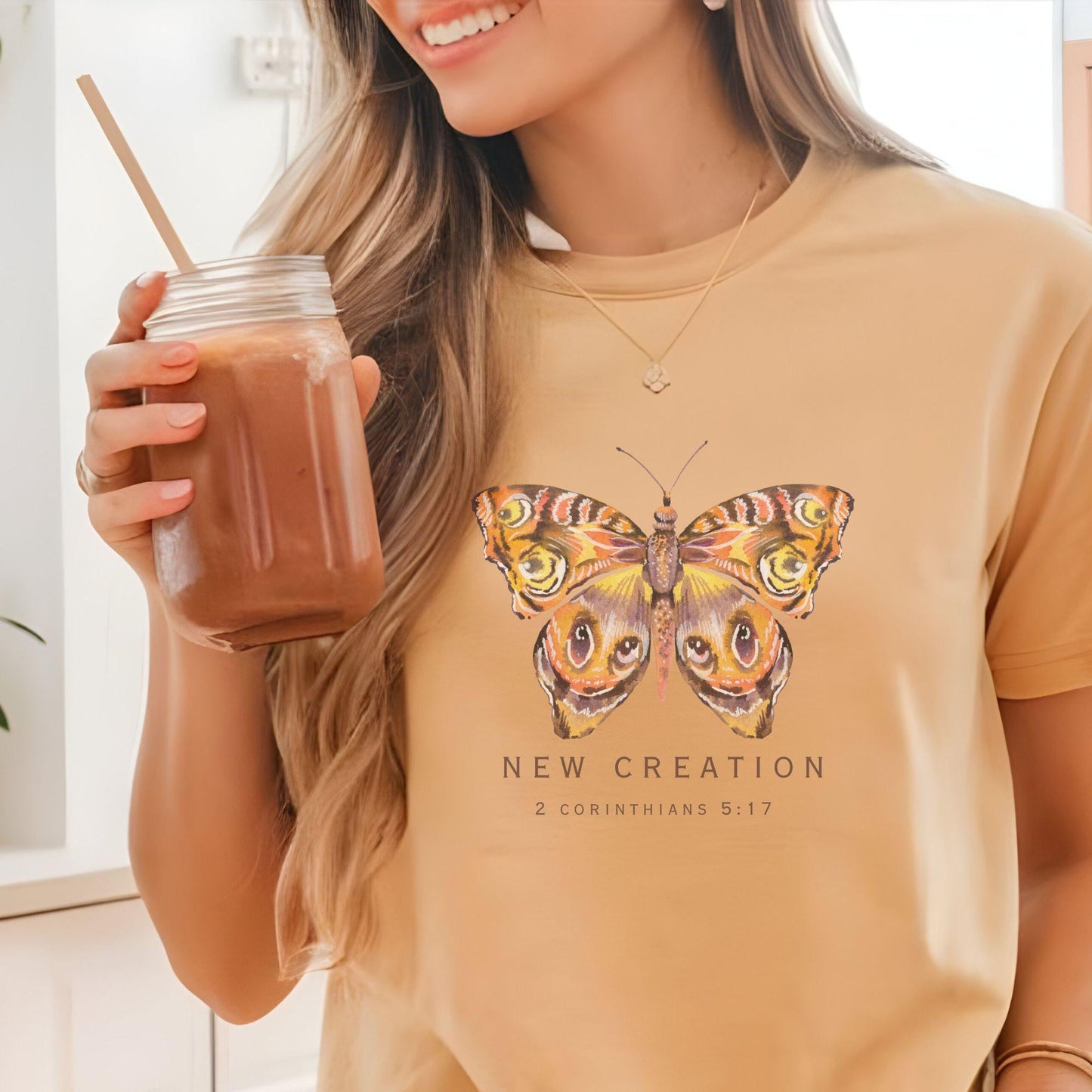 Trendy Transformed Butterfly Sweatshirt: 2 Corinthians 5:17 New Creation Verse