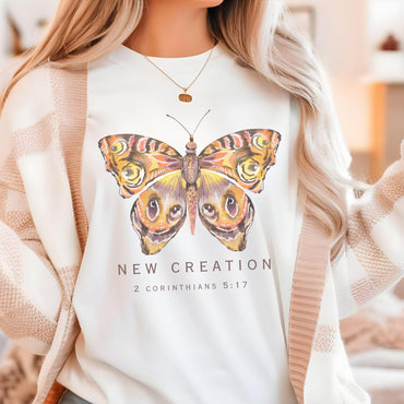 Trendy Transformed Butterfly Sweatshirt: 2 Corinthians 5:17 New Creation Verse