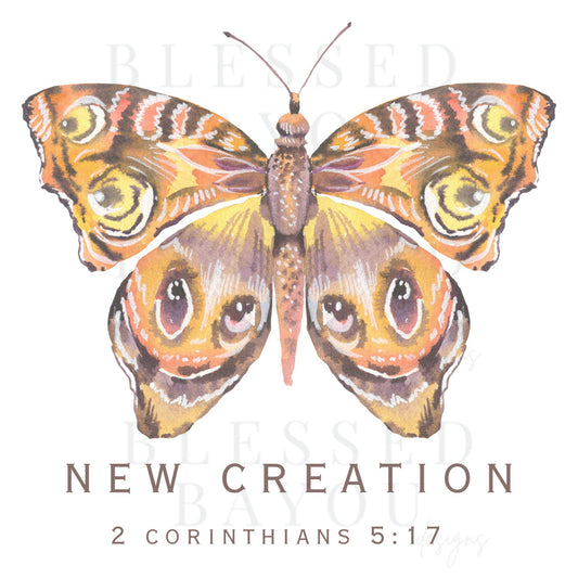 Trendy Transformed Butterfly Sweatshirt: 2 Corinthians 5:17 New Creation Verse