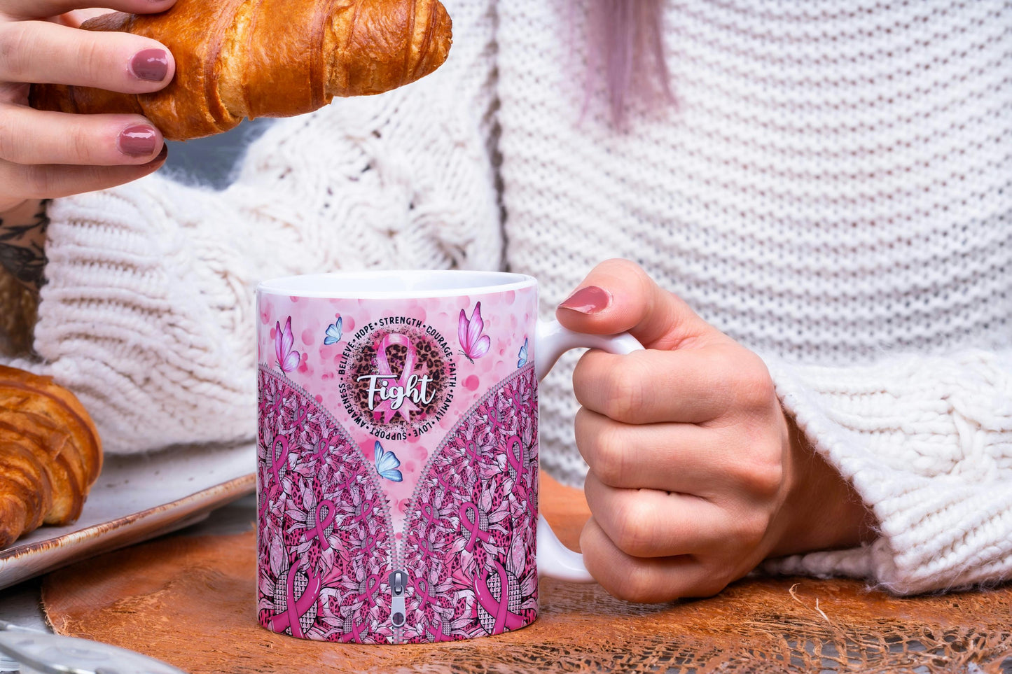 **Strength Courage Faith Cancer Survivor Mug. Daily Coffee Cup 11oz & 15oz.**