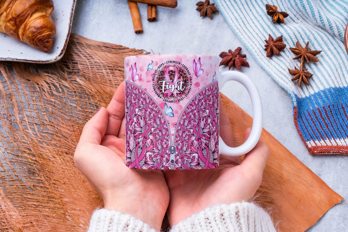 **Strength Courage Faith Cancer Survivor Mug. Daily Coffee Cup 11oz & 15oz.**