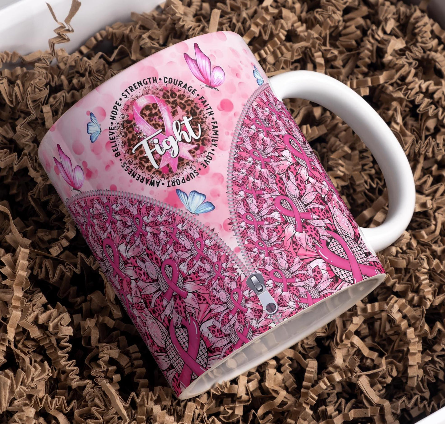 **Strength Courage Faith Cancer Survivor Mug. Daily Coffee Cup 11oz & 15oz.**