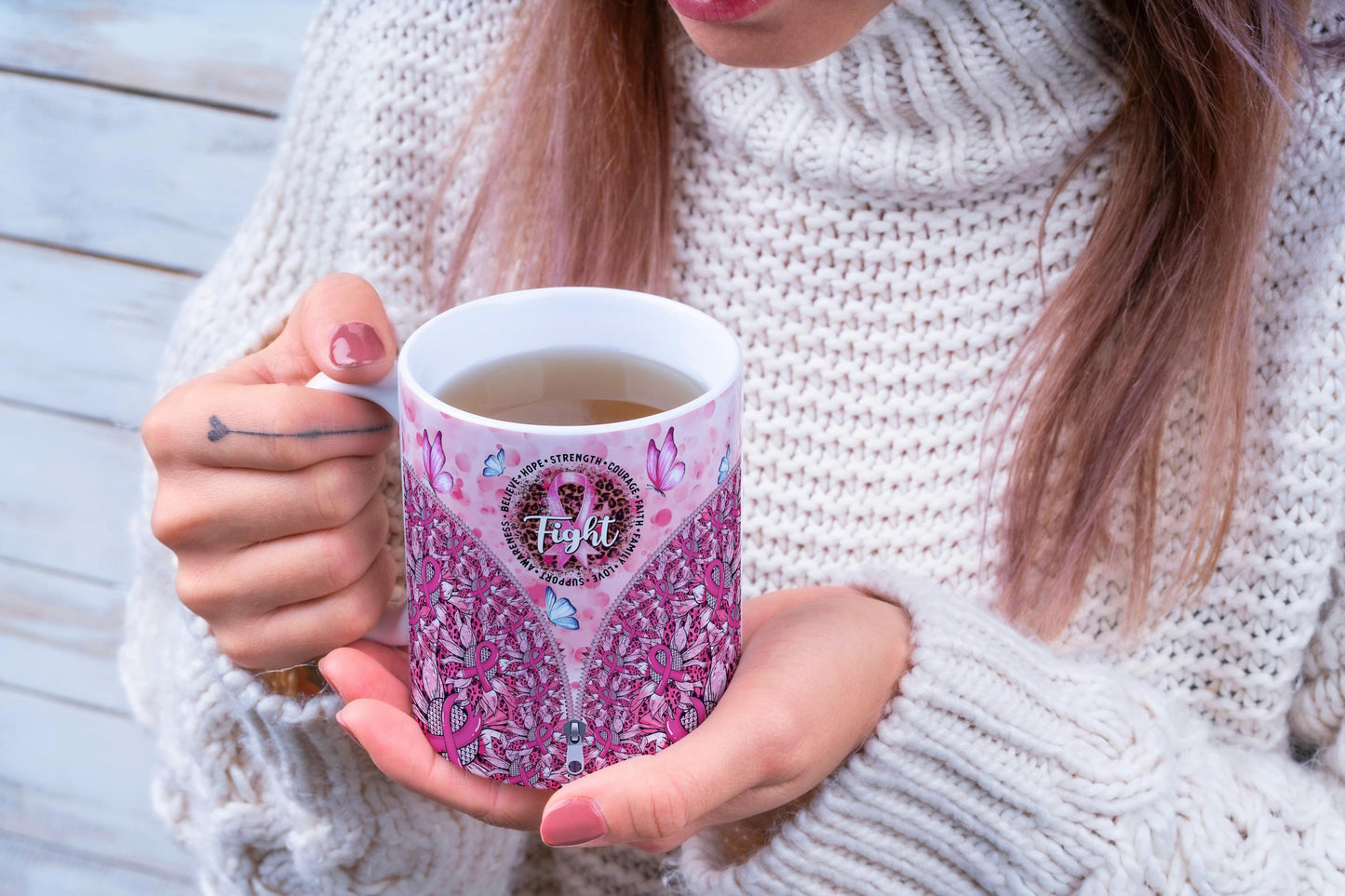 **Strength Courage Faith Cancer Survivor Mug. Daily Coffee Cup 11oz & 15oz.**