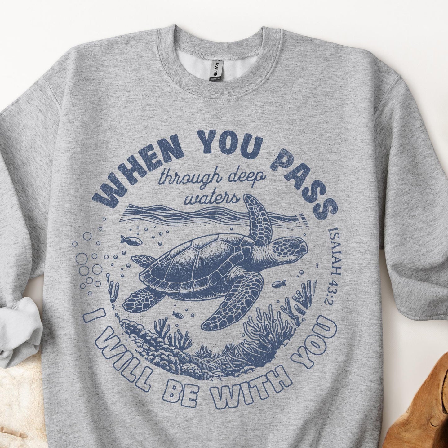 Isaiah 43:2 Waters of Faith Christian Sea Turtle Summer Shirt.