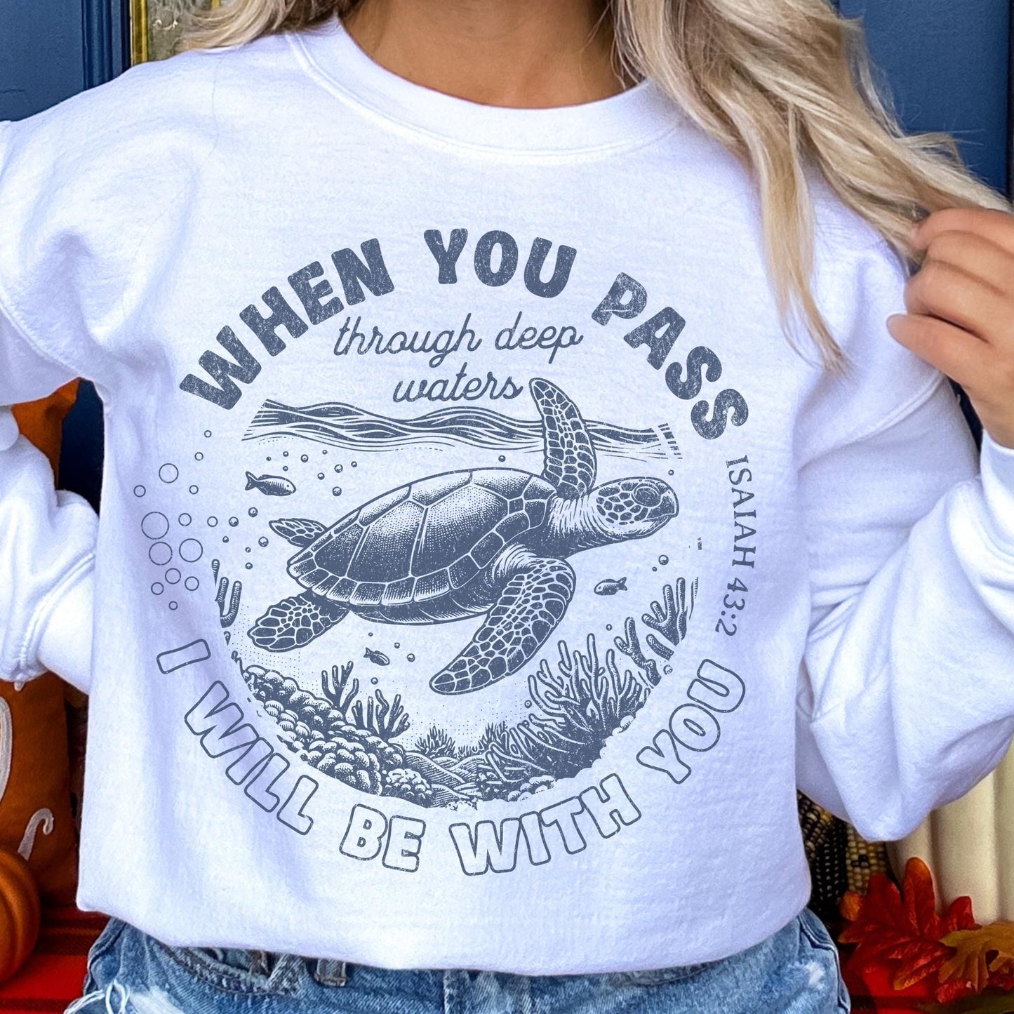 Isaiah 43:2 Waters of Faith Christian Sea Turtle Summer Shirt.