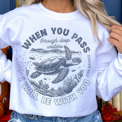 Isaiah 43:2 Waters of Faith Christian Sea Turtle Summer Shirt.