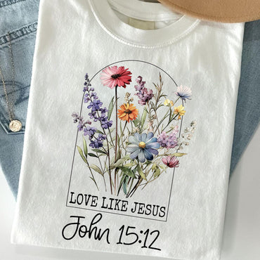 Christian Wildflower: Love Like Jesus Floral for Faith Home & Apparel.