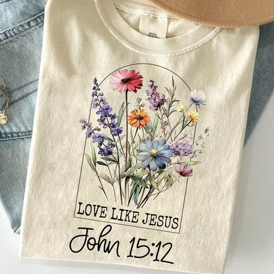 Christian Wildflower: Love Like Jesus Floral for Faith Home & Apparel.